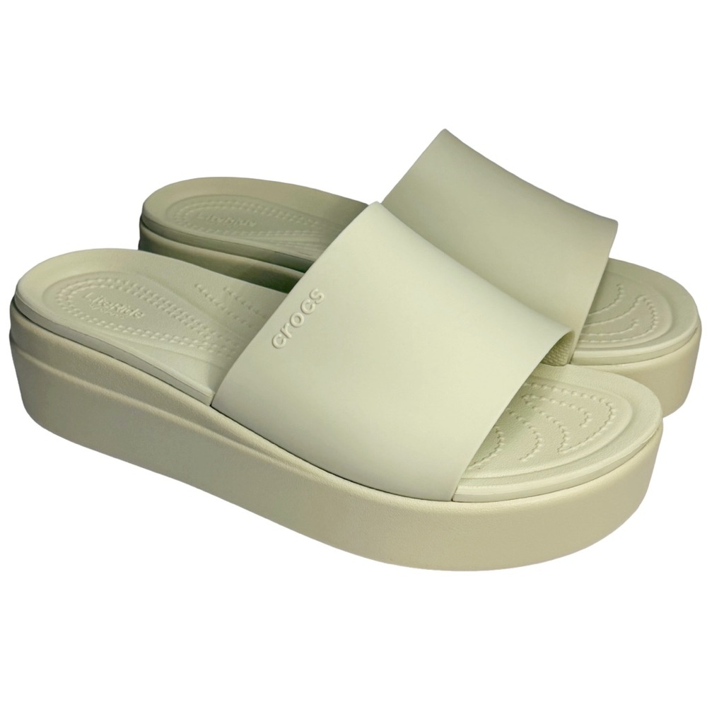 Crocs Brooklyn Low Wedge Slide Sandals Womens Size 9 Bone Beige LiteRide Comfort - Picture 3 of 11